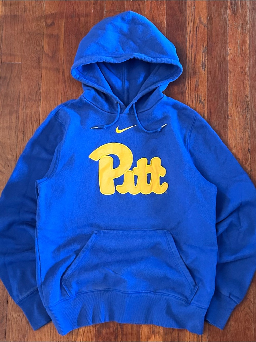University of Pittsburgh PITT Nike Center Swoosh Blue Yellow Hoodie Sweatshirt S